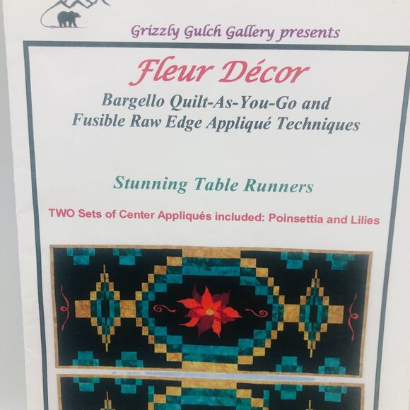 Grizzly Gulch Gallery FLEUR DECOR Table Runner Patterns Poinsettia Lilies Uncut - Picture 3 of 5